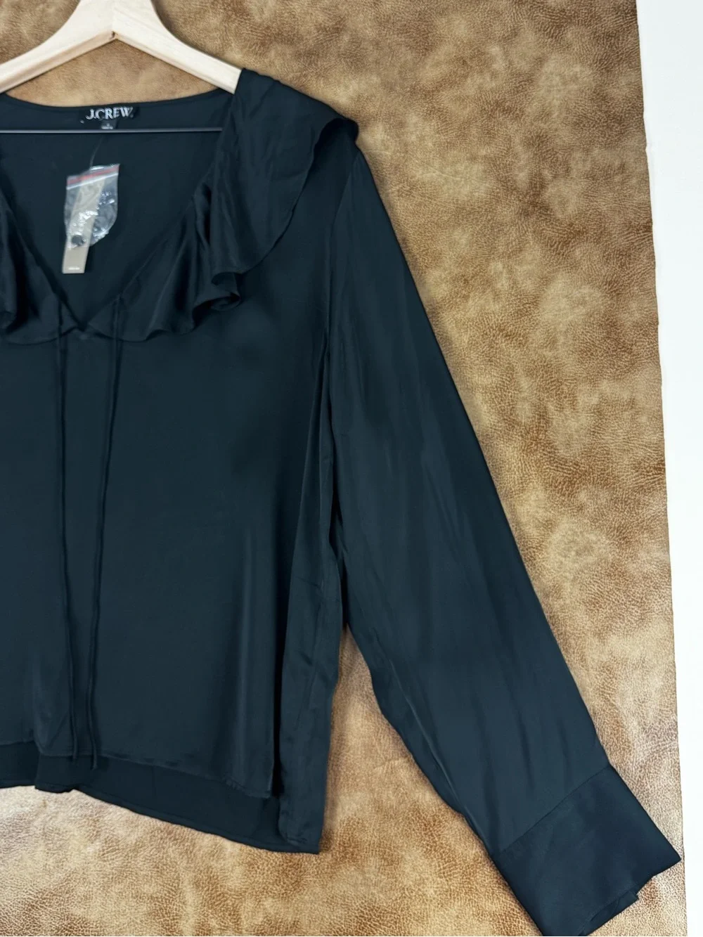 J. Crew Black Ruffle Tie-Neck Blouse